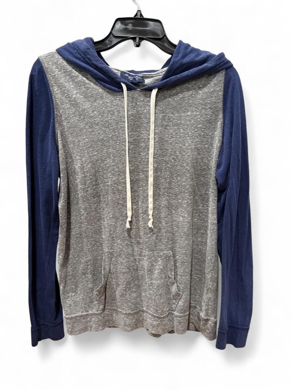 American Eagle Hooded Long-Sleeve Raglan Sweatshirt - Gray & Blue